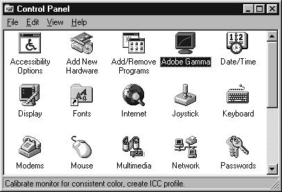 Calibrating your monitor 1. Choose Start, Settings, and Control Panel. 2.