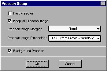 Prescan Setup This command allows you to set the parameters of scanning a prescan image.