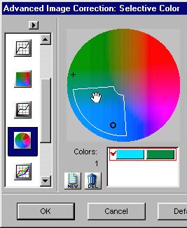 Selected From color is enclosed in a sector with a hollow dot in it.