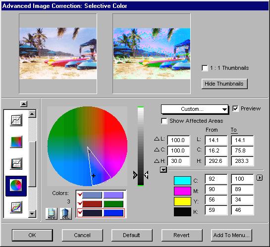 6. Using CMYK or RGB values as "From" and "To" Selective colors. This can be done in one of the following ways: Define such requirement in the CMS Setup dialog box.