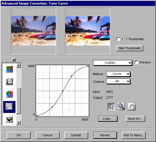 Tone Curve tool The Tone Curve tool functions is just like the Gradation Curve tool, except that it provides an additional functions that allows separate adjustments of toner distribution for each