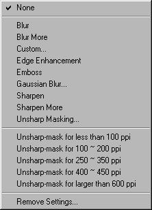 The Filter dialog box The final scan result for Unsharp Masking filter can now be simulated and previewed from the Preview window.