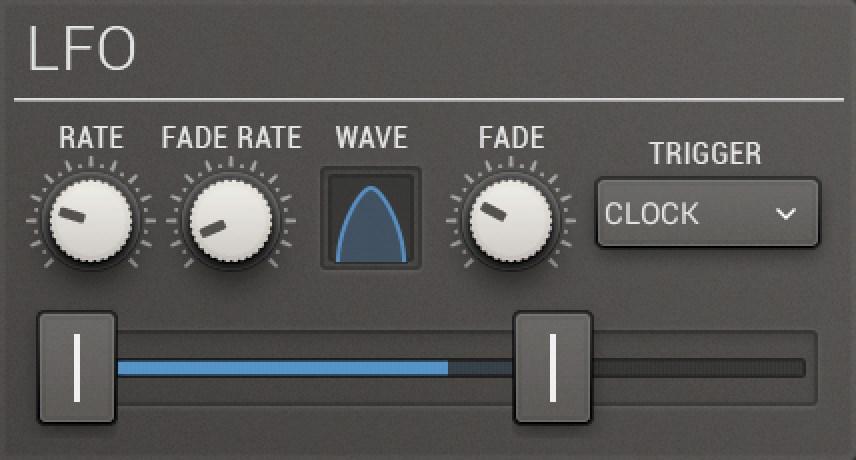 LFO The LFO Modulator has a BPM synced Rate parameter. This Rate can be faded in, using the Fade Rate knob. The classic LFO waveforms (sine, saw, square, tri) can be morphed using the Wave parameter.