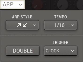 Arpeggiator section In this section you can control how your incoming MIDI signals are processed (see MIDI IN indicator). In the right upper corner is a menu to switch between Poly and Unison.