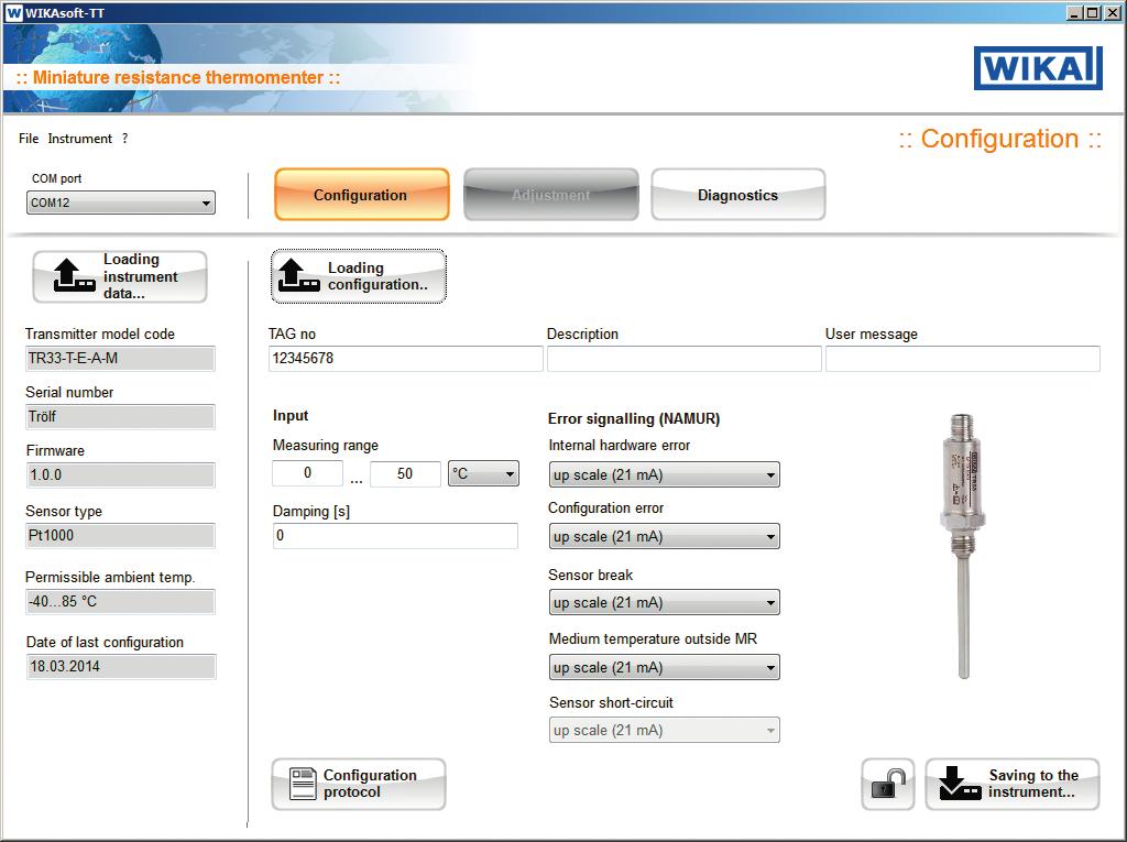 Explosion protection (option) Configuration software WIKAsoft-TT Model TR30-P and TR30-W resistance thermometers are