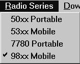 PROGRAMMING.. RADIO SERIES MENU..5 SYSTEMS MENU The Radio Series menu show above selects the radio type (988 Mobile) being programmed.