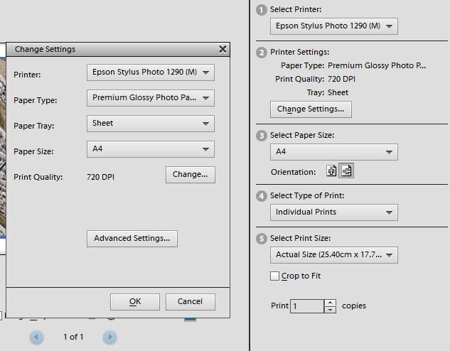 For printer settings, click on change settings Select the correct paper