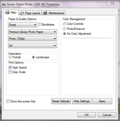 Now click on printer preferences and then on advanced. Ensure that no color adjustment is selected.