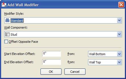 Styles and Advanced Object Tools Wall Modifier Options Modifier Style Wall Component The shape of the modifier. The Standard style that comes with AutoCAD Architecture is a rectangular shape.