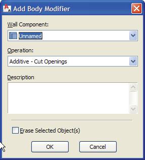 AutoCAD Architecture 2009 Advanced Using Body Modifiers Original Object Subtractive Body Modifier A Body Modifier is an AEC object that becomes part of the wall.