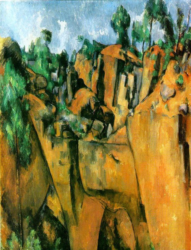 Bibemus Quarry 1895 Paul Cézanne painting that creates texture by giving the paintings feelings of action and emotion.