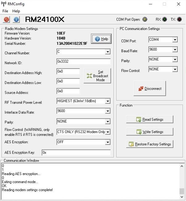 7 Configuration Software (RMConfig) Please use our free configuration software to change the radio modem settings.
