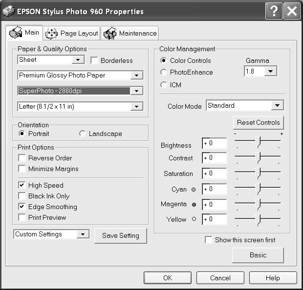 Customizing Your Print Settings You can use advanced settings for color management, printing at higher resolutions, and selecting a variety of special effects and layouts. 1.