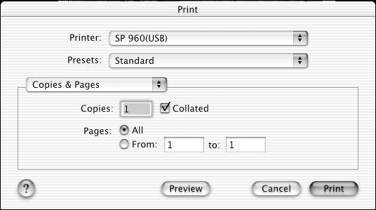 ) Before you begin, make sure you add your printer to the Print Center, as described on the Start Here sheet. 1. From the File menu, select Page Setup.