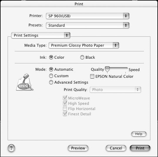 5. Select Print Settings from the pull-down menu.