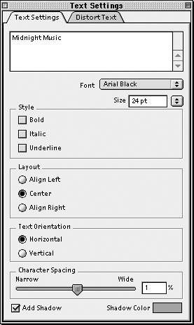 You can also use the options on the Color Settings and Object Settings palettes. Windows Click here to curve a line of text Macintosh 8.