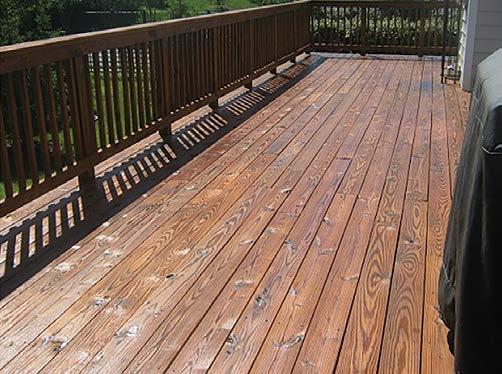 STEP THREE Washing Restoring a weathered deck to its original beauty takes the hands of an experienced washing technician. We begin our refinishing process by applying a deck brightener.