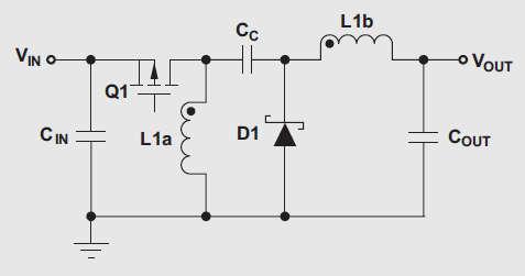 Fig. 2. Basic circuit for Zeta converter The ZETA converter is another option for regulating an unregulated input-power supply, like a low-cost wall wart.
