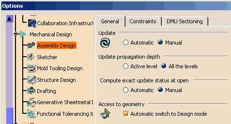 Automatic Switch to Design Mode The Automatic Switch to Design mode option allows you to add constraints between the components that have been loaded in the visualization mode.