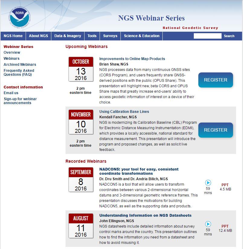 NGS Webinar Series http://geodesy.noaa.