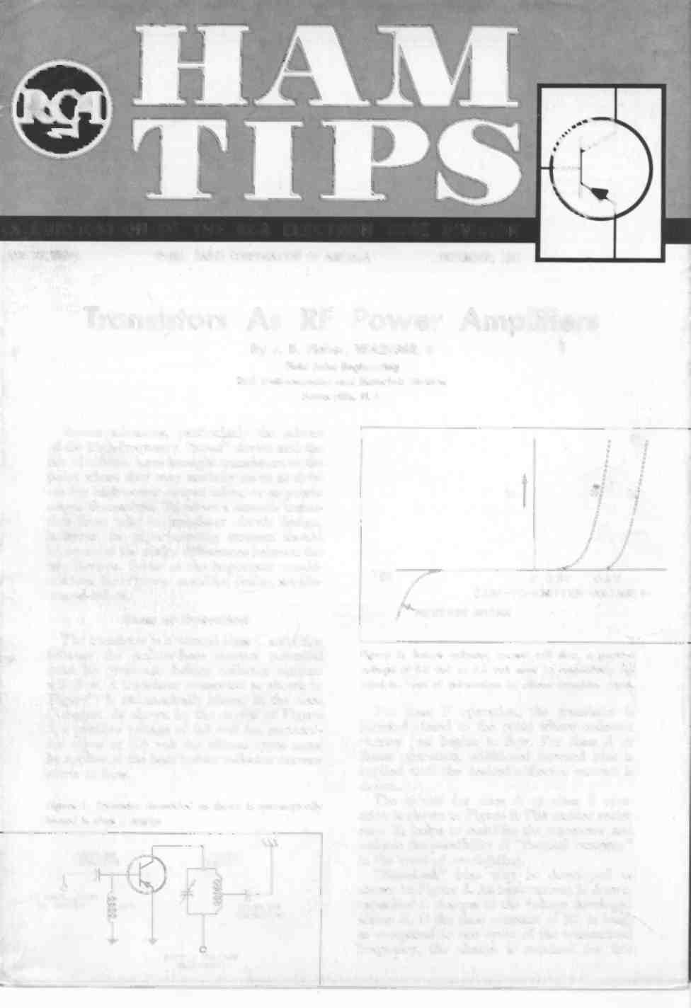 A PUBLICATION OF THE RCA ELECTRON TUBE DIVISION VOL. 21, NO. 4 1961, RADIO CORPORATION OF AMERICA DECEMBER, 1961 Transistors As RF Power Amplifiers By