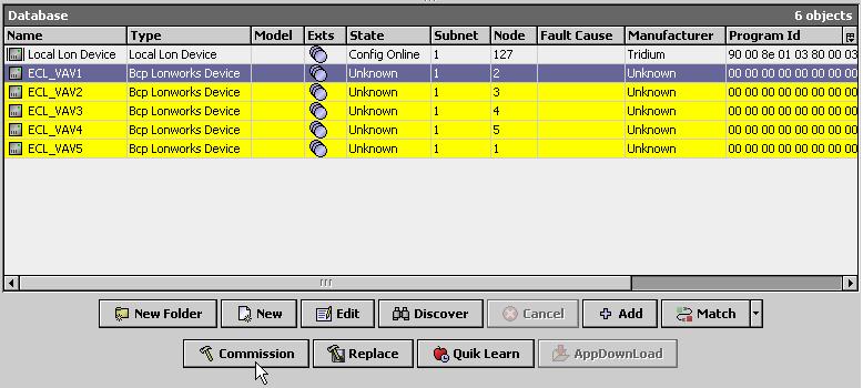 Using the dc gfxapplications Figure 3-7: Commissioning the Device 8. The Commission window is displayed.