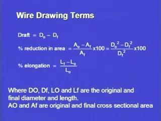 level, and according to our desired tolerance level. So, these are some of the analytical terms in relation to wire drawing. (Refer Slide Time: 48:00) So, what are the wire drawing terms?