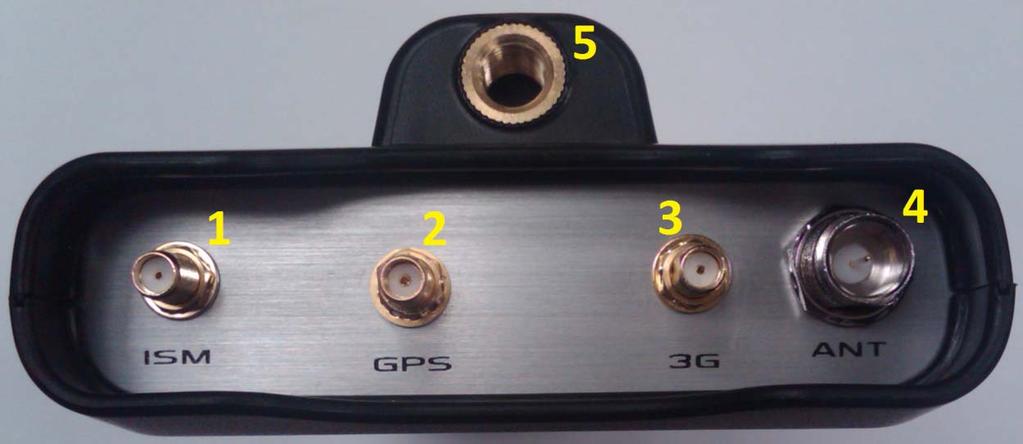 4- Make all the antenna connections The Navigator s top panel has the following connectors: (1) ISM antenna SMA connector input used for transmitting signals to the QAM Snare Isolator (2) GPS antenna