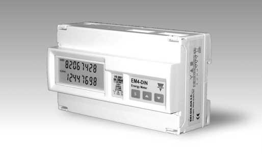 Energy Management Three-phase energy meter with output modules Type EM4-DIN Class 1 (active energy) Class 2 (reactive energy) Three-phase multi-function energy meter Back-lighted LCD display 3 1 / 2