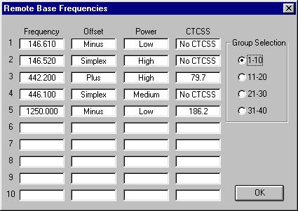 Remote Base Frequencies To program a remote base memory location, from the remote base frequency window, place the hand on the remote base frequency window, place the hand on the frequency cell to be