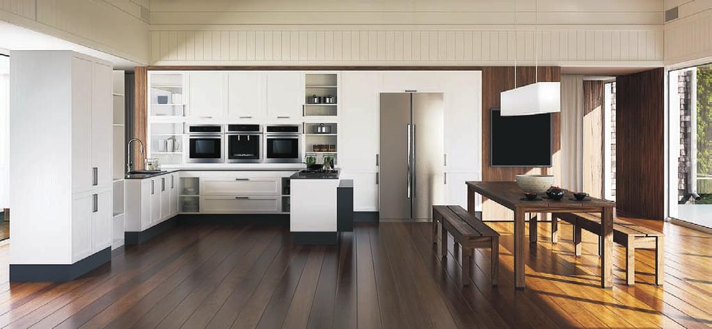 WANAKA Maple ATS15-S14 This kitchen has a lot of white colours involved, matching the wood grain series with the long table and door, the kitchen offers a clean and natural style.