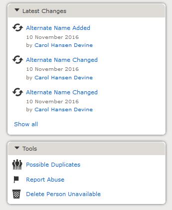 The Person Page: Latest Changes & Possible Duplicates Sections Yes, Family Tree tracks every