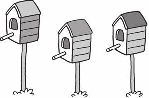 3. Uncle Pat builds three bird houses. Bird House A is 25 centimeters taller than Bird House B. Bird House B is 12 centimeters shorter than Bird House C.