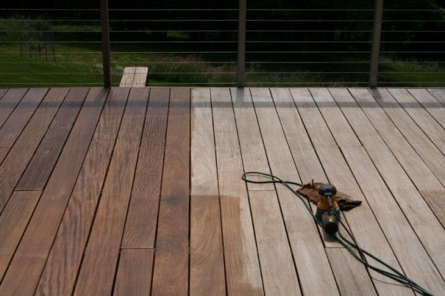 The last photo of this deck shows only the pressure washed area.