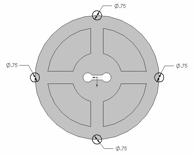 The centers should be on the perimeter and aligned with the origin. The diameter of all four circles should be 0.75, as shown in Figure 1-30. Now pull down Insert, select Cut, and then Extrude.