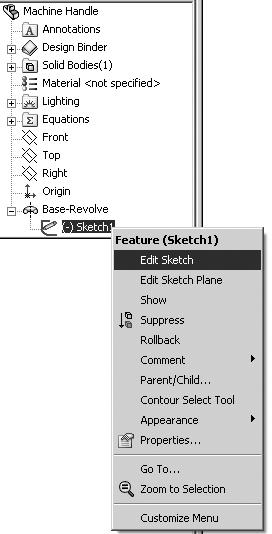 SolidWorks allows you to easily fix these design changes after the solid model has been built. One way is to simply go back and edit the original sketch.