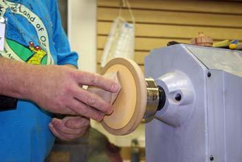 An easy way to add a dramatic affect to your scoop is an offset handle. This is easy to do by shifting the blank in the chuck so it is offset.