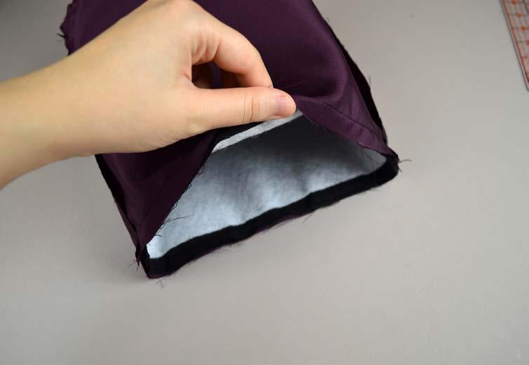 9 Now you can finally attach your lining and main bag! Nestle the outer bag into the lining with right sides together and match up the raw upper edge.