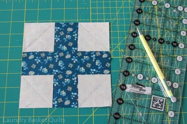 Place 4 small squares right sides together in each