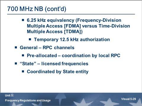 700 MHz NB (cont d) Adjacent to 800 MHz public safety band Digital requirement Dedicated interoperability channels (P25 CAI required) Original channelization