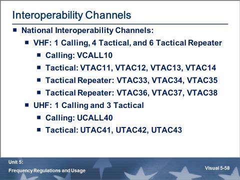 Interoperability Channels VCALL and VTACs, UCALL, and UTACs are narrowband assignments. There are wideband interoperability channels available.