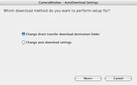 Set the Direct Transfer settings on the camera, and start the direct transfer. This will download images automatically to the computer.