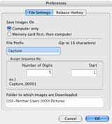Sets whether images are saved only to the computer, or also to the camera s memory card. Sets the root file name for saved images.