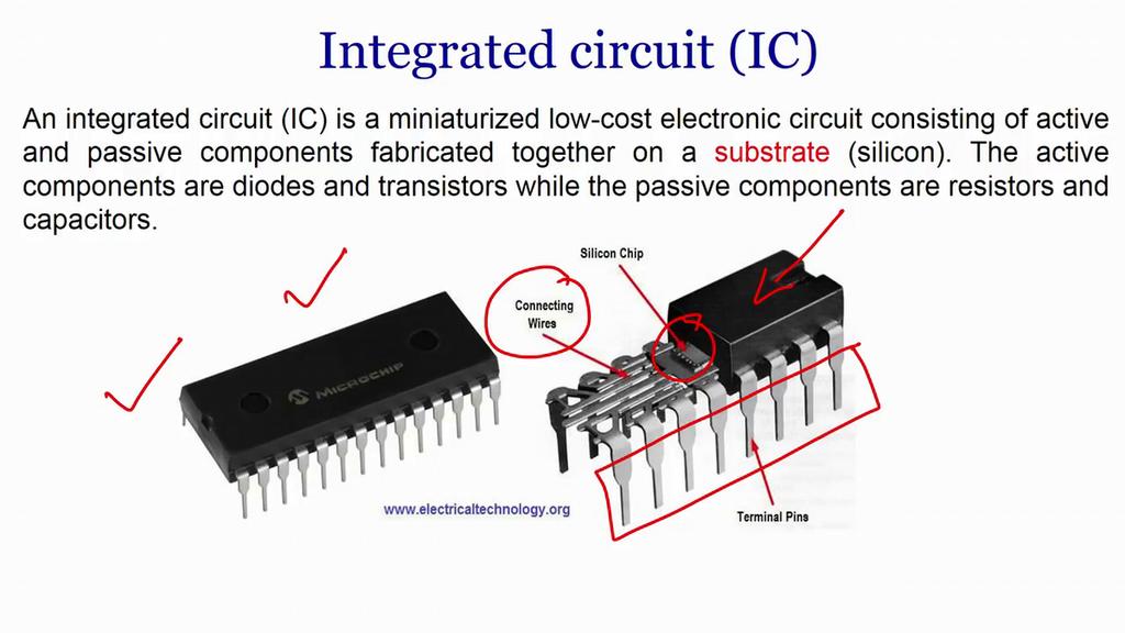This devices active and passive integrated together on a small silicone chip and packaged, this forms yours integrated circuit alright this is your IC.