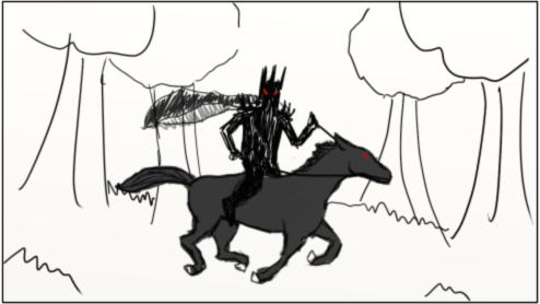 Complete Storyboard - Final project Raul Reyes - Negotiated Studies Page 8/4 2 22 23 04:00 04:00 The black knight is riding his horse nthrought the forest.