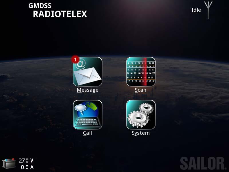 Chapter 2: Using the system Overview of the Radiotelex user interface When the system is powered, the Message Terminal display shows the main menu and a status field.