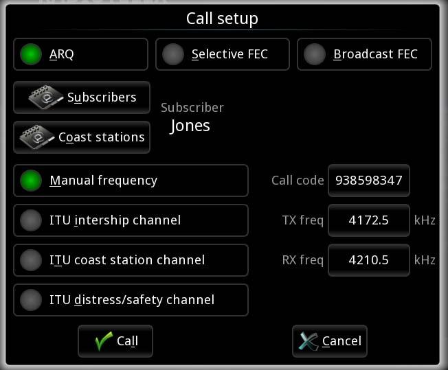 Chapter 2: Using the system To set up the transmission mode, do as follows: 1. From the main menu, select Call.