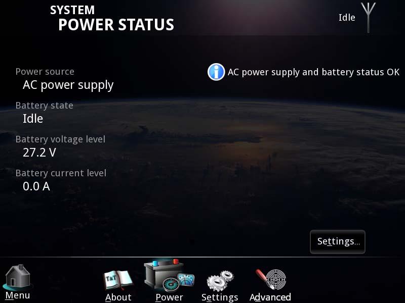 Chapter 2: Using the system Power status Note The Power status only shows information for the SAILOR 6081 PSU and charger.