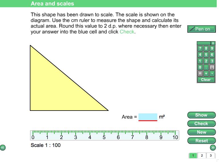 Review Whiteboard and Screen information Screen 1: Area and scales A rectangle or triangle is shown and you are told that it is drawn to scale.