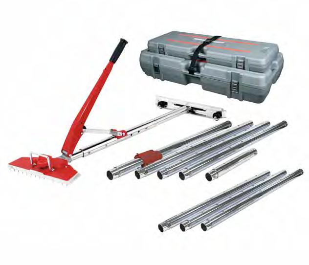 TEAR-OUT TAPE UNDERLAYMENT PLYWOOD TROWELS WOOD VINYL CUTTING TOOLS CARPET TOOLS TACK STRIP Power-Lok Stretcher The 10-254V Value Kit includes: one power unit, tail block with wheels, six 3 ft.